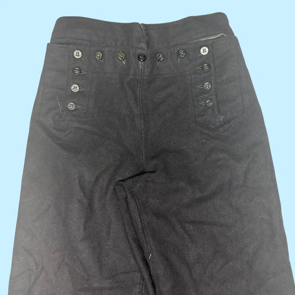 Vintage Naval Clothing Factory Black Wool Sailor Pants Lace Up Back 29x30